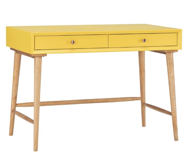 danish inspired yellow and wood desk