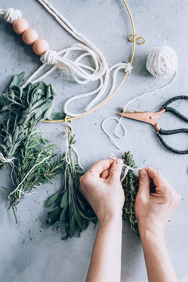 Herb Drying Rack Handmade Boho Macrame Hanger for Drying Herbs and