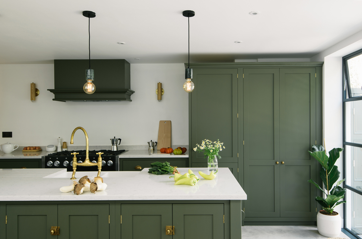 Dark olive online kitchen cabinets