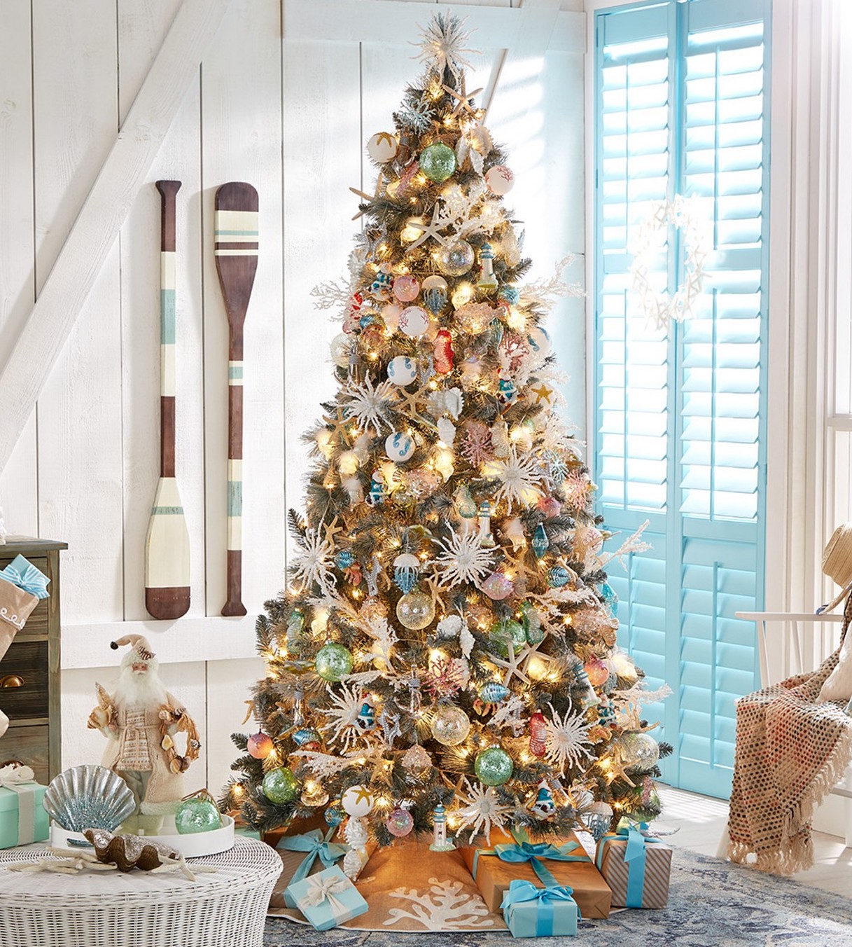 Coastal Christmas Tree w/ fishing net, star fish and bobbers