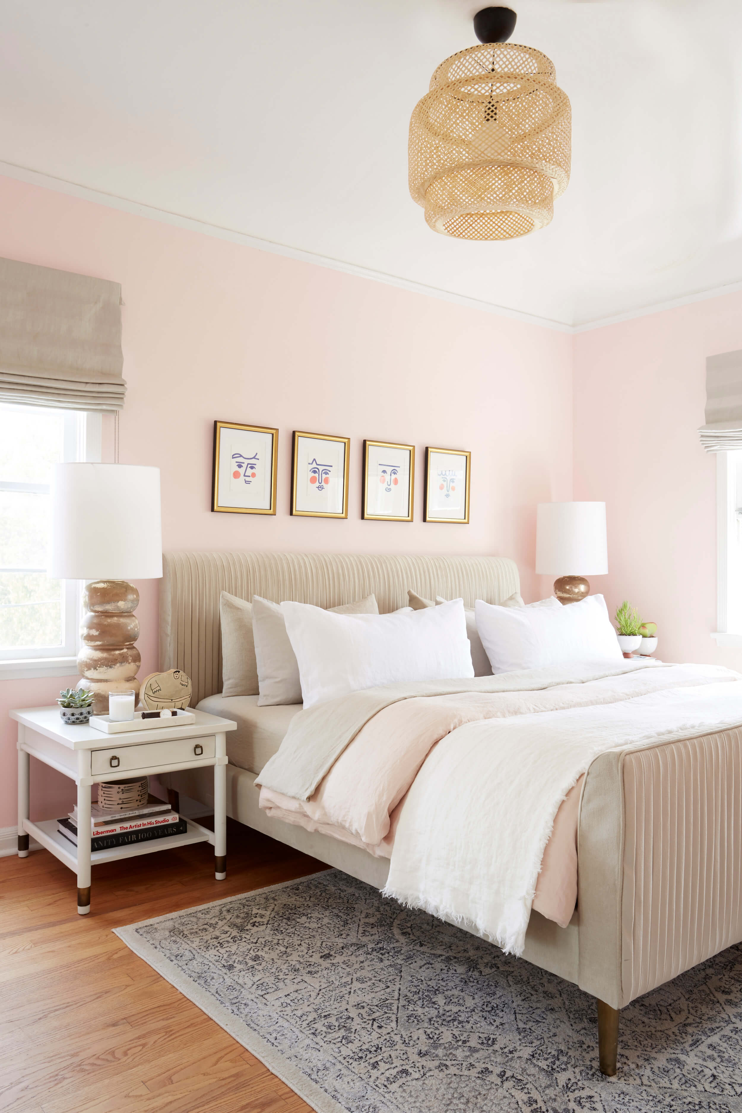 Beige and blush store pink bedroom