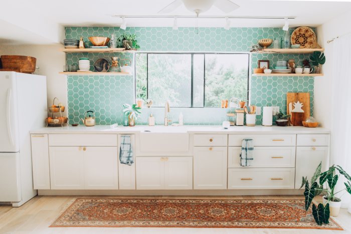 modern blue backsplash
