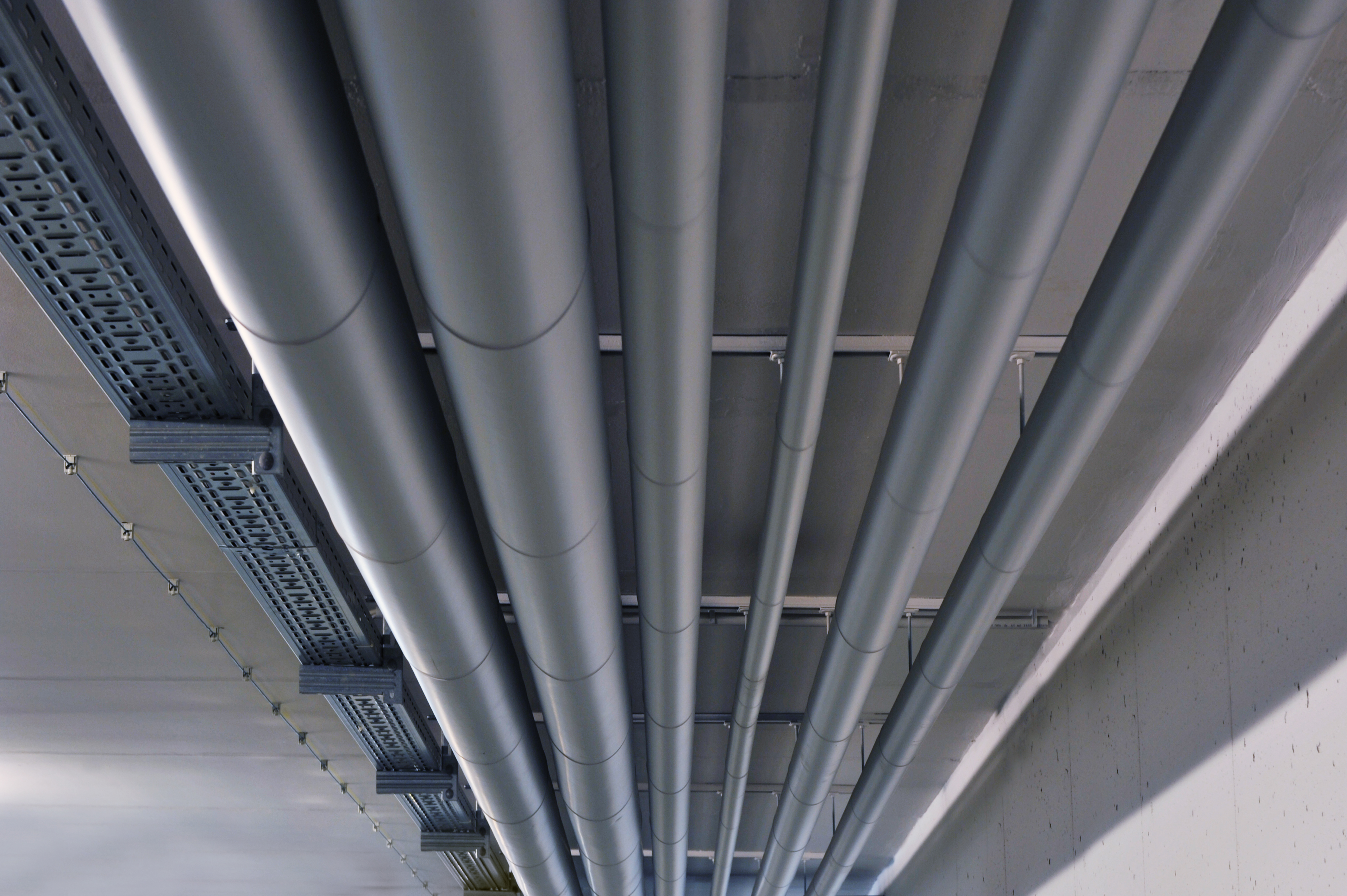 Exposed ducting and cable trays