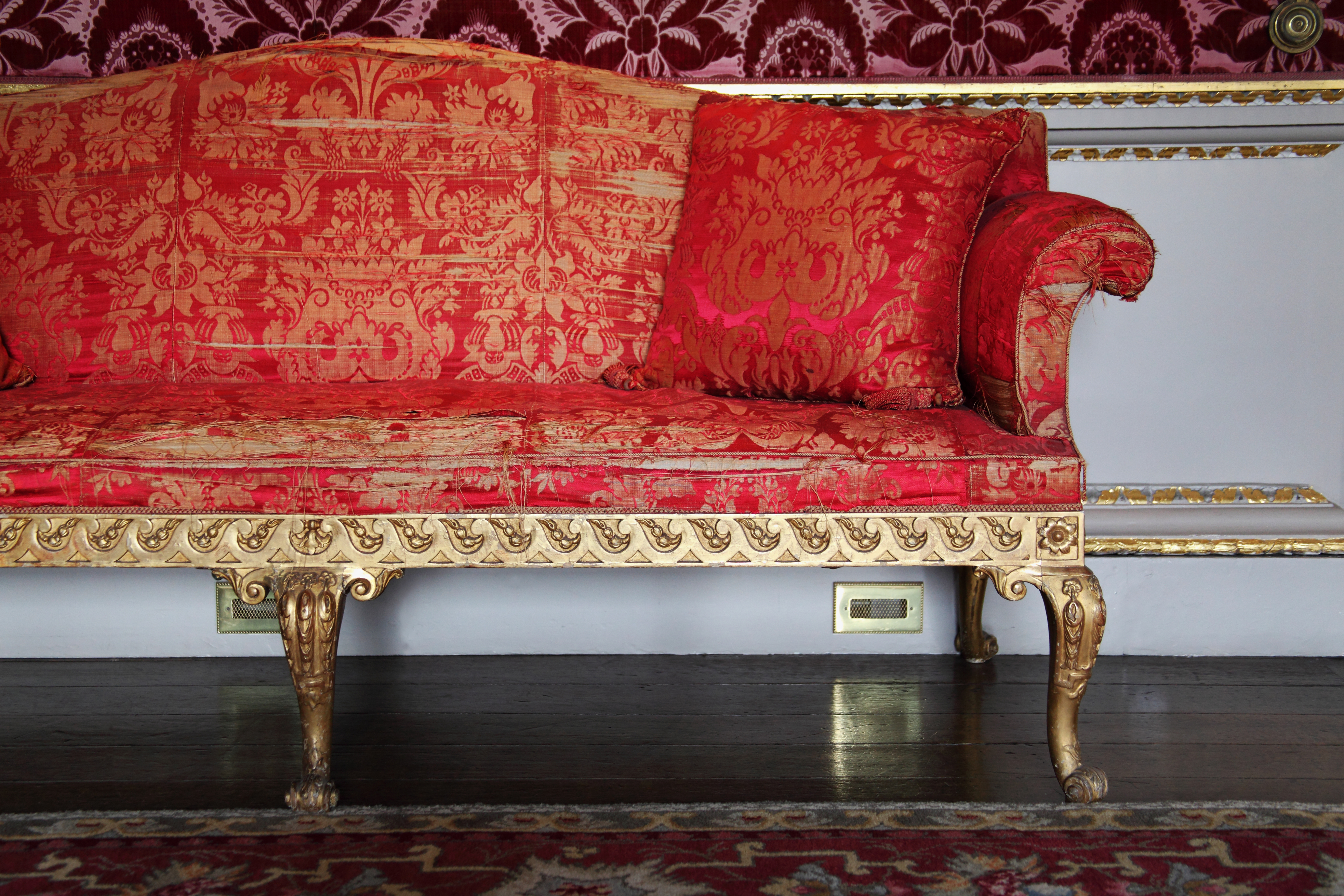 Red on sale antique couch