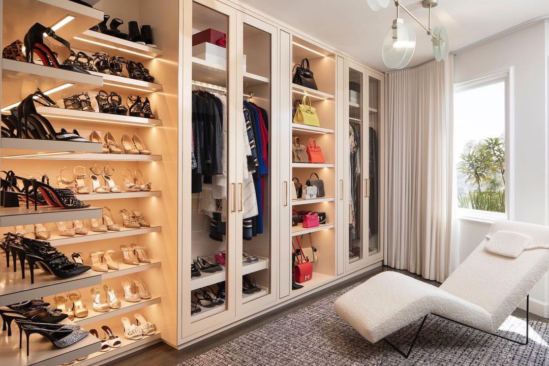 Lighted Glass Door Shoe Bag Boots Cabinets  Luxury closet, Organizing walk  in closet, Luxury closets design