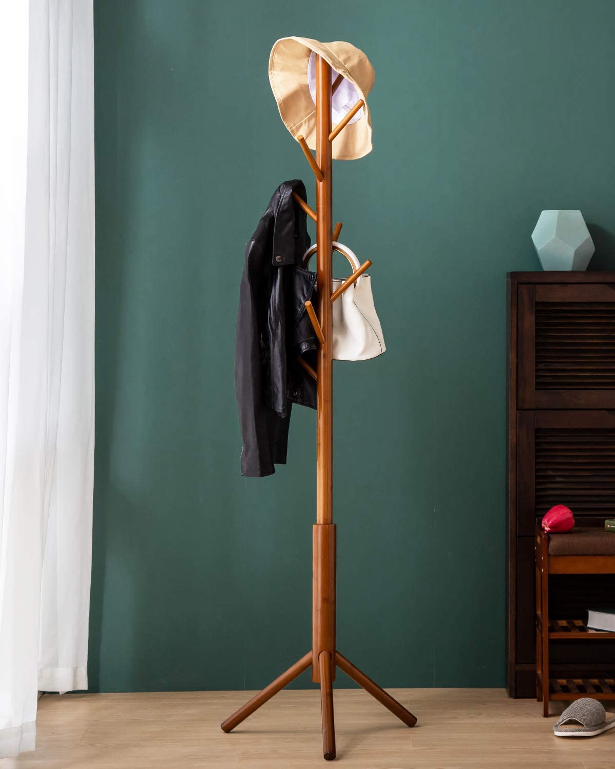 Drakestone Designs Mid Century Coat Rack with 3 Wooden Hooks - Walnut, Size: 2.25 D x 16 W x 9.5 H, Brown