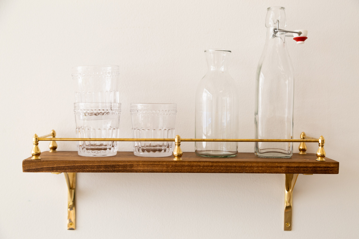 How to Add Brass Gallery Rail to Open Shelving - FOXY OXIE
