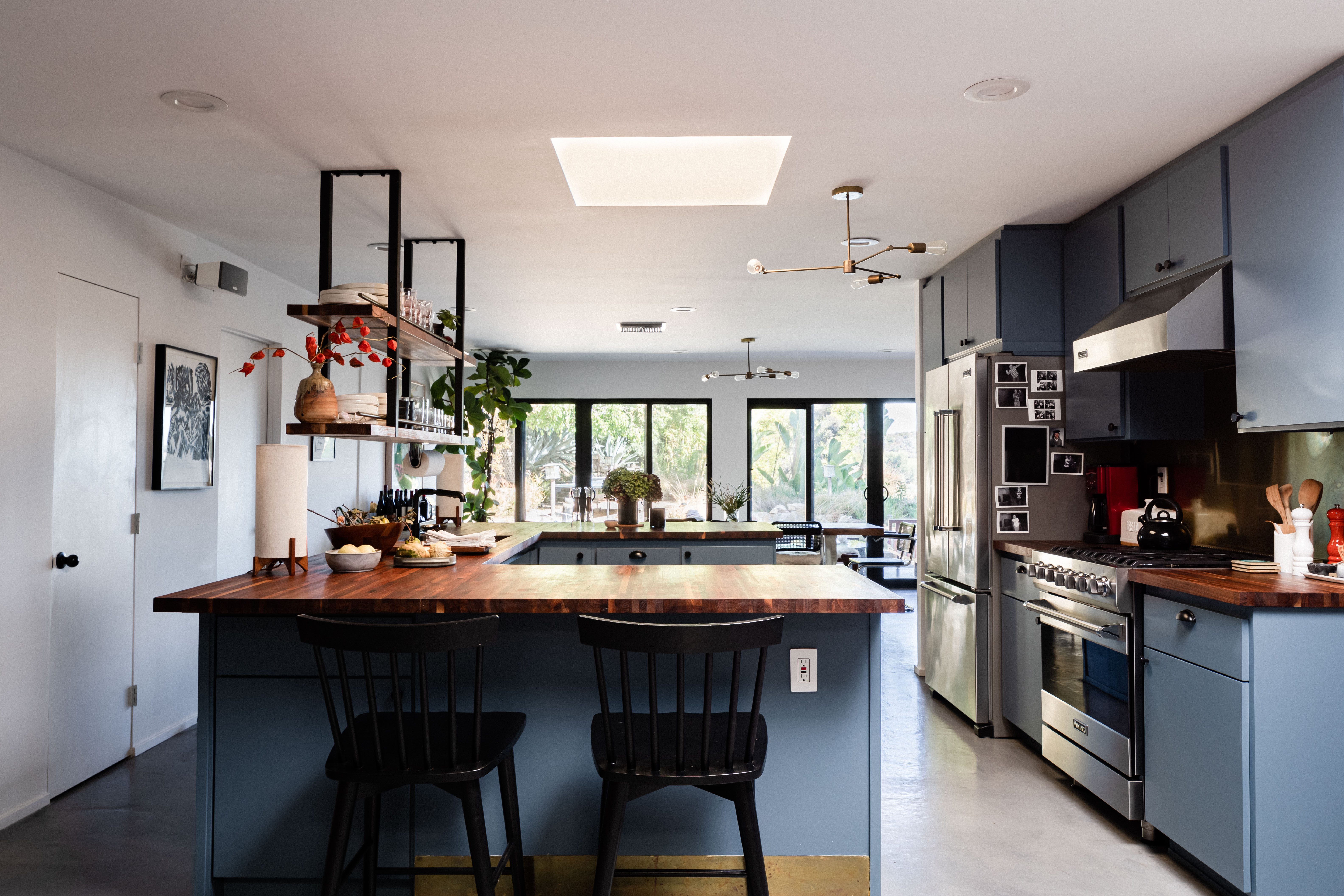 White and Blue Kitchen with Viking Range - Transitional - Kitchen