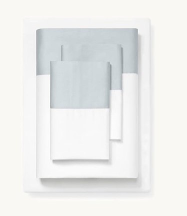 white and light blue colorblock sheets
