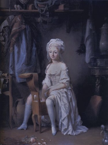 woman using bidet in Boilly La Toilette intime ou la Rose effeuillée painting