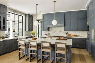 gray-blue shaker-style cabinets