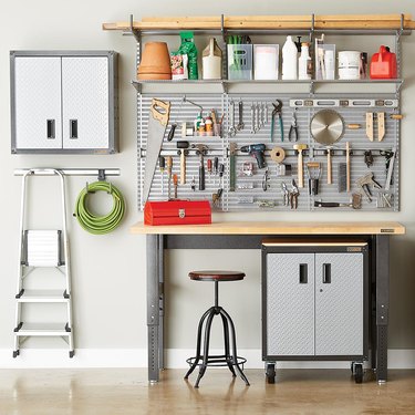 Tools and equipment neatly stored in garage