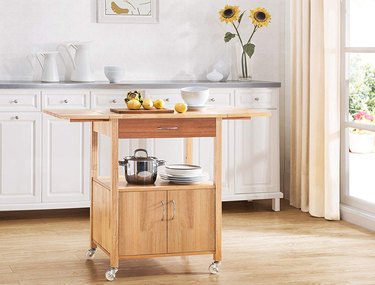 hardwood kitchen cart with drop-leaf table