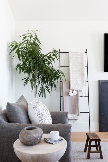 A living area with a neutral palette