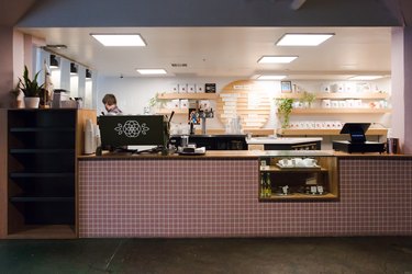 cafe with millennial pink tiles