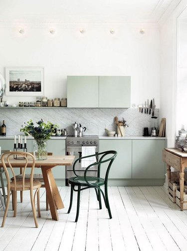 Scandinavian inspired pastel green kitchen