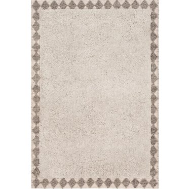 Cream Scandinavian rug with graphic border