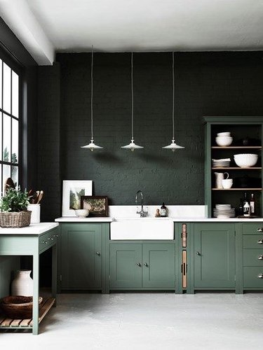 green monochrome kitchen
