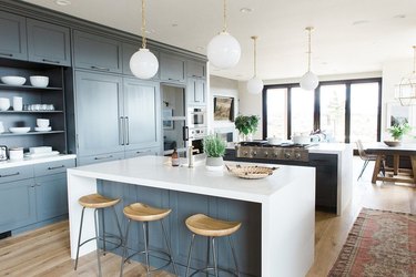 modern kitchen with two islands