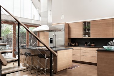 modern kitchen with stove on island