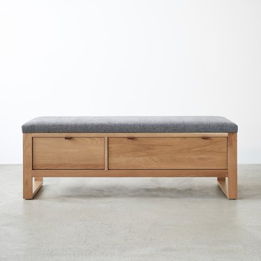 white oak upholstered storage bench