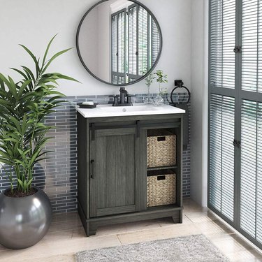 farmhouse bathroom vanity with sliding barn door