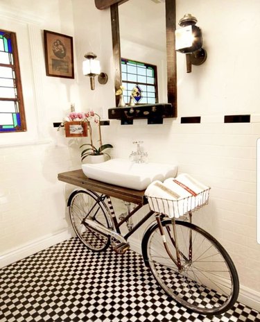 DIY bathroom vanity using a bicycle frame
