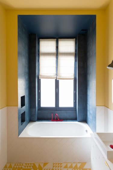 yellow and blue bathroom