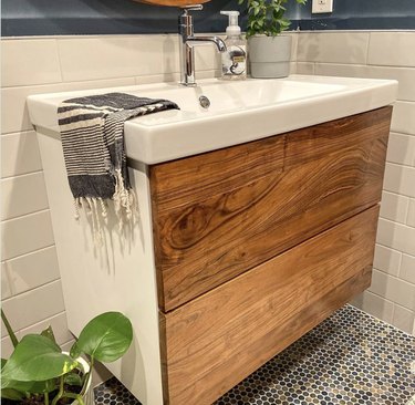 modern DIY bathroom vanity with wood panels