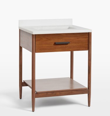 Walnut small bathroom vanity with minimalist details