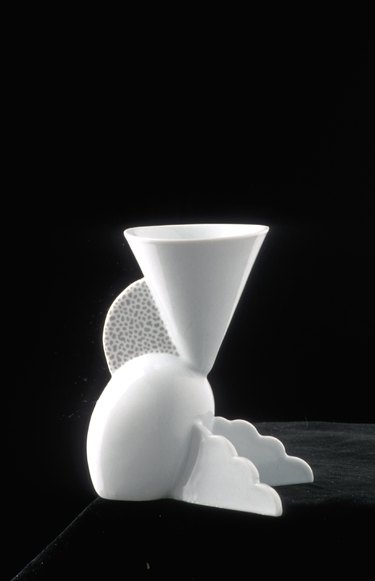 white sculptural piece in Memphis Design style designed by Matteo Thun