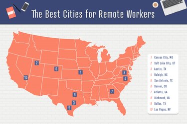 orange map with blue banner and text "the best cities for remote workers"
