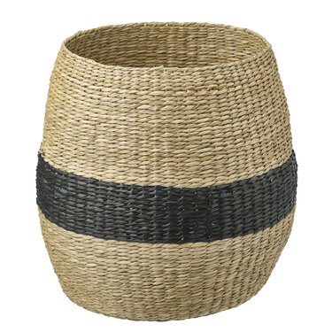woven basket with black stripe