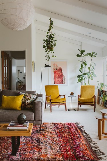 living room with pops of yellow