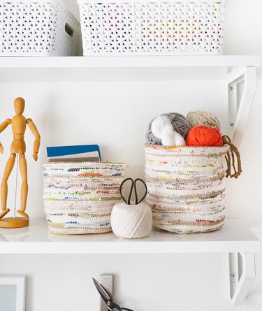 DIY storage baskets for shelving in small spaces