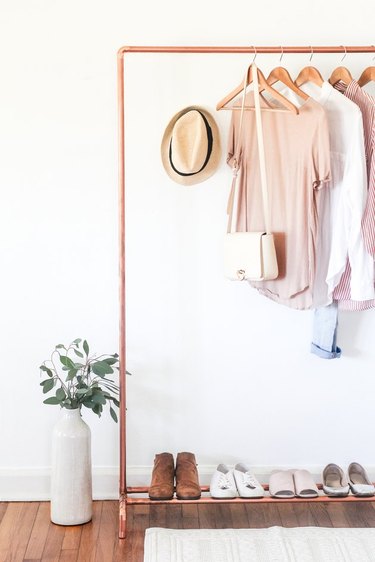 DIY clothing rack made of copper pipe for small space