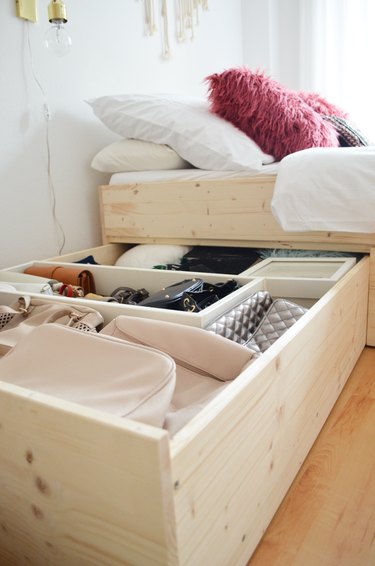 DIY bed with built-in storage for small bedroom