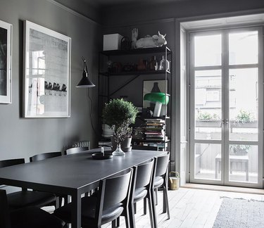 gray tone-on-tone dining room