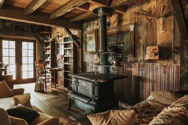 cabin interior with dark wood