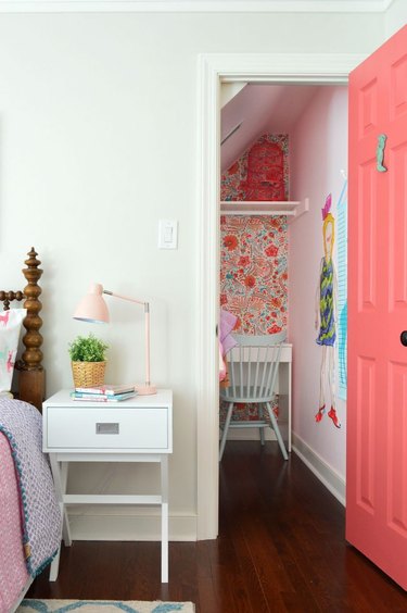 IKEA kids' bedroom idea with dressing table tucked into closet