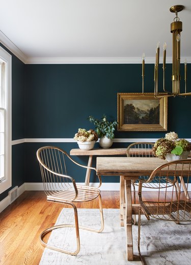 dining room with jade aqua-green walls
