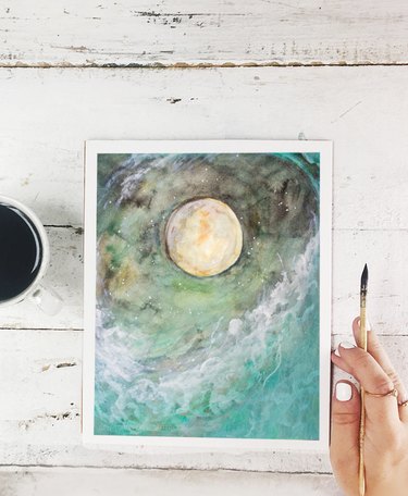 watercolor free printable with moon and waves