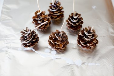 Pine cones on foil paper.