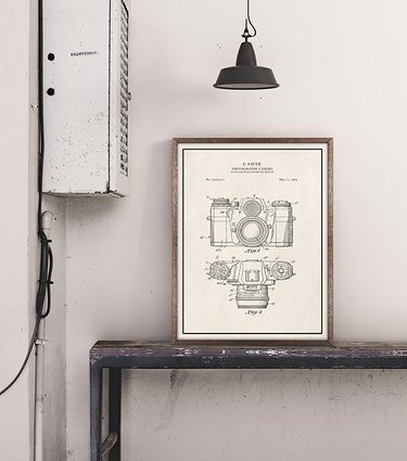 vintage camera patent print in a frame