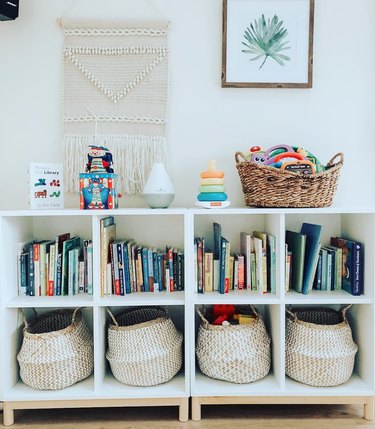 playroom storage idea with books in bookcase