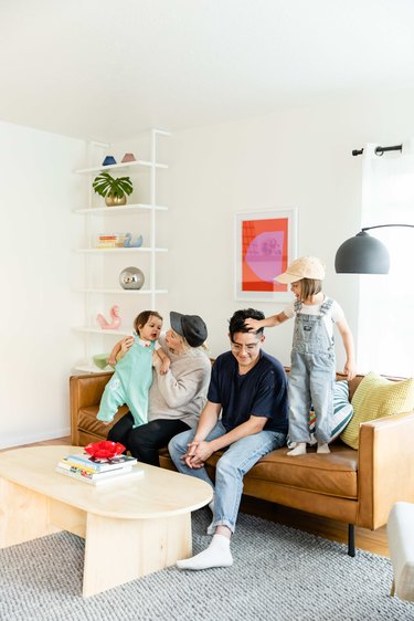 Family hanging out in living room