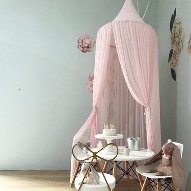 kids playroom idea with Round Pink Canopy from Amazon