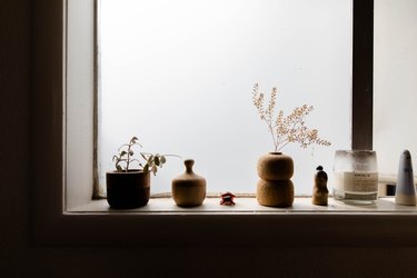 shelf with vases and canisters