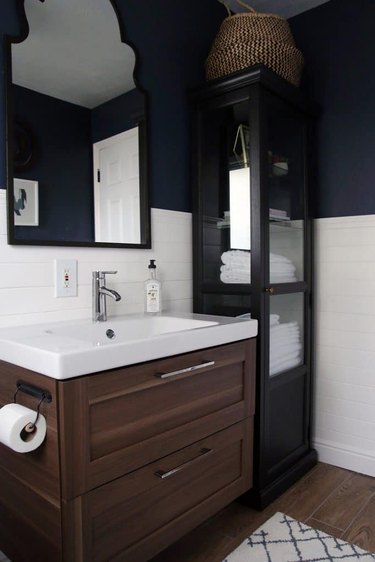 navy blue bathroom