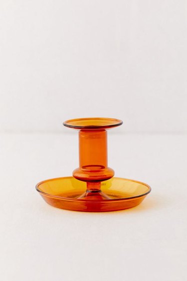 orange glass taper candle holder